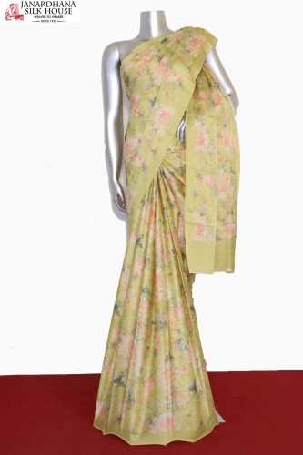 Designer Floral Prints Pure Satin Crepe Silk Saree 